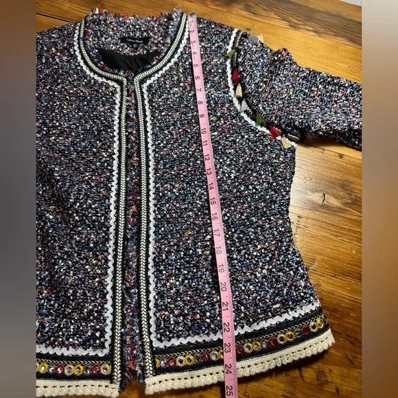 Lea & Viola Women’s Black, Multi-Colored Chunky Woven Tweed Jacket w/ Tassels L - Picture 5 of 16